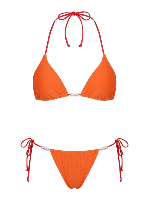 On Island Time String Bead Detail Bikini Bottoms Orange