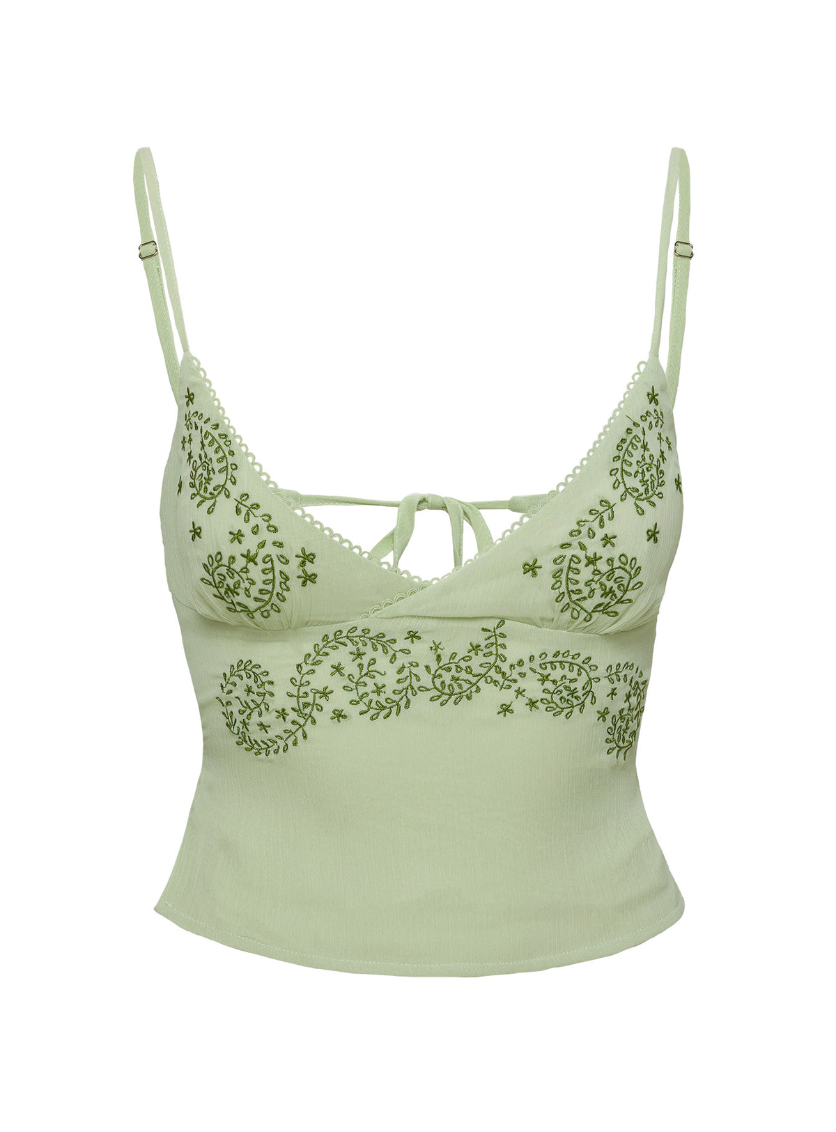 back view of model wearing Princess Polly Pappilion Top Sage Sleeveless Plunger 