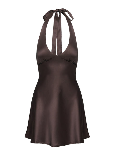 Pelagia Halter Scarf Tie Mini Dress Brown Tall