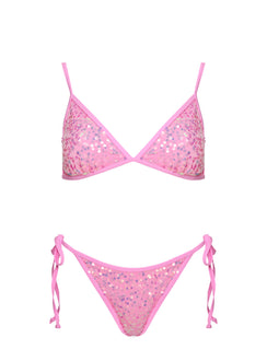 Passiona Sequin Tie Side Bikini Bottom Pink