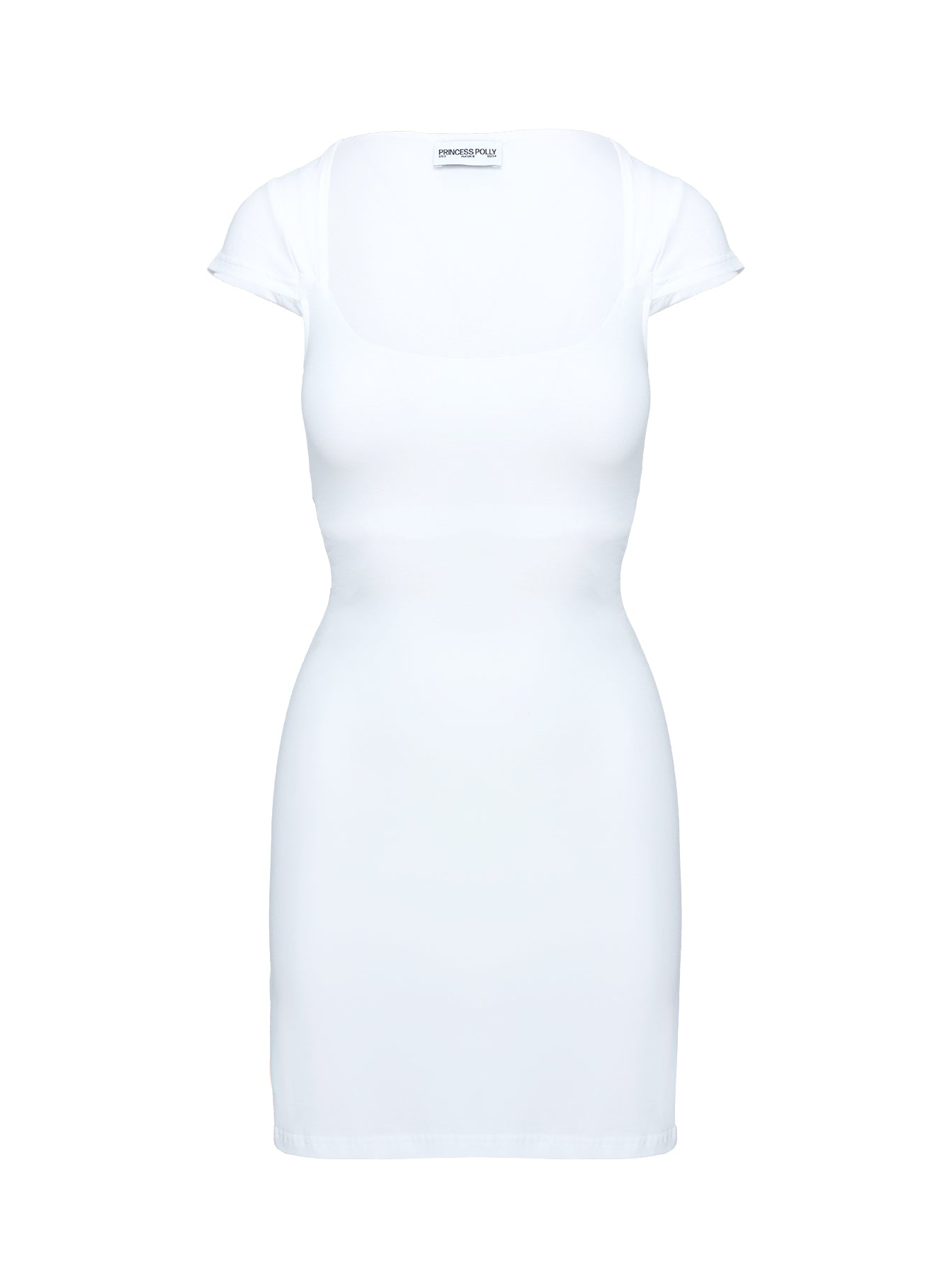 back view of model wearing Princess Polly Ravenna Mini Dress White Scoop Neck 