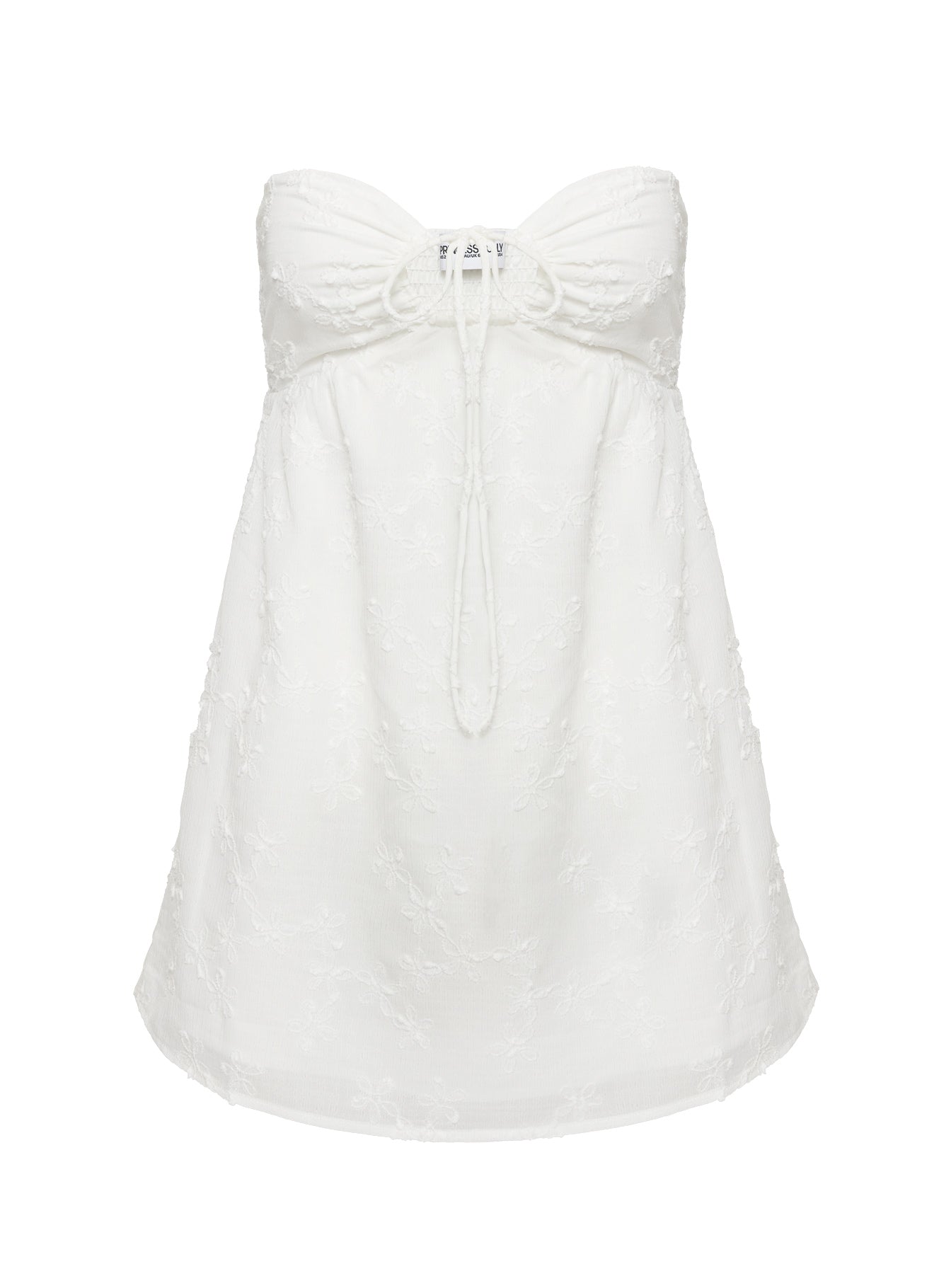 back view of model wearing Princess Polly Rosenberg Strapless Mini Dress White Sweetheart Neckline 