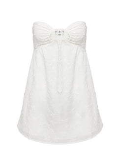 back view of model wearing Princess Polly Rosenberg Strapless Mini Dress White Sweetheart Neckline 