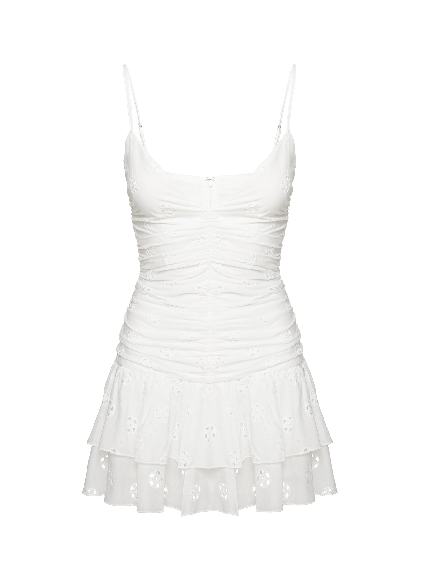 back view of model wearing Princess Polly Rothea Mini Dress White Brodierie Plunger 