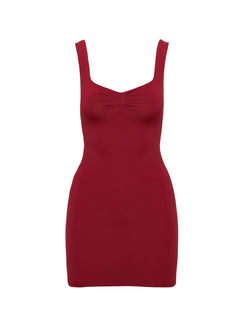 back view of model wearing Princess Polly Rehna Mini Dress Burgundy V-Neck 