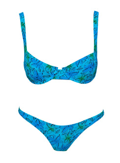 Blue floral Floral bikini bottoms Shiny material, high cut leg, cheeky cut bottoms