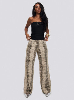 front view of model wearing Princess Polly Satellite Strapless Buckle Detail Top Black Sleeveless straight 