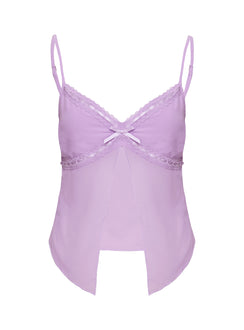 back view of model wearing Princess Polly Sitka Top Lilac Sleeveless V-Neck 