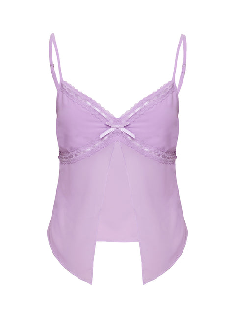 back view of model wearing Princess Polly Sitka Top Lilac Sleeveless V-Neck 