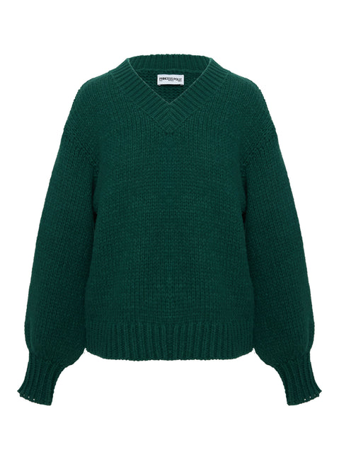 back view of model wearing Princess Polly Soloman Sweater Green Long 