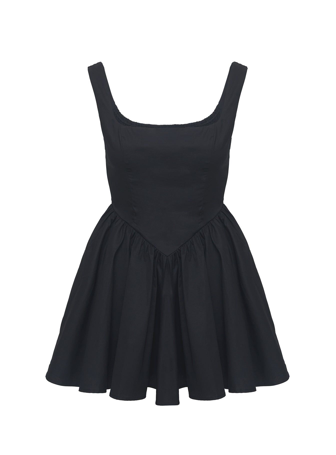 back view of model wearing Princess Polly Straplie Mini Dress Black Square Neck 