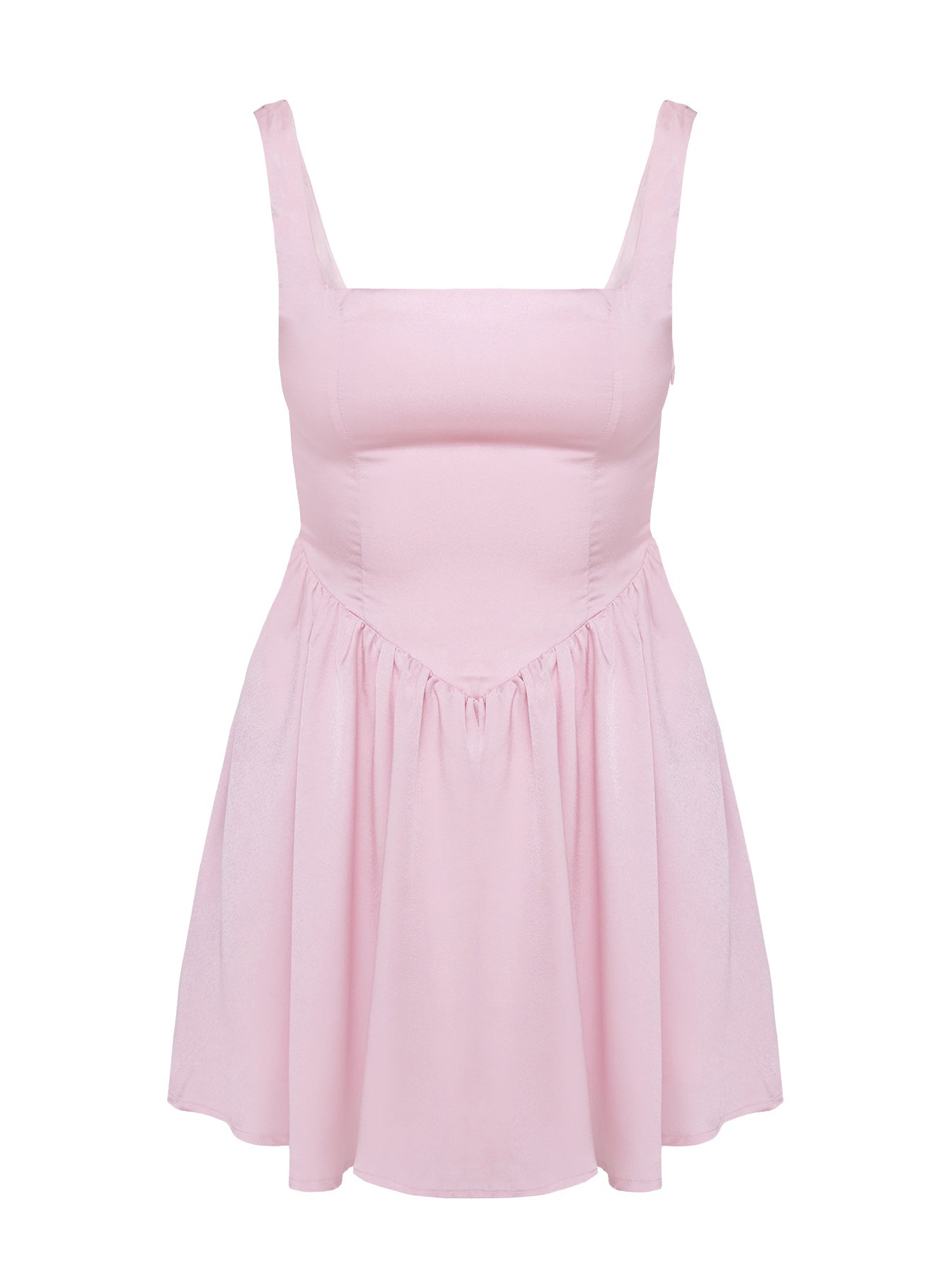 back view of model wearing Princess Polly Straplie Mini Dress Pink Square Neck 