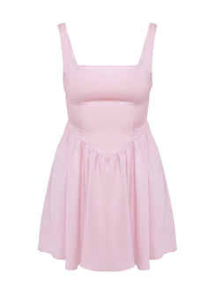 back view of model wearing Princess Polly Straplie Mini Dress Pink Square Neck 