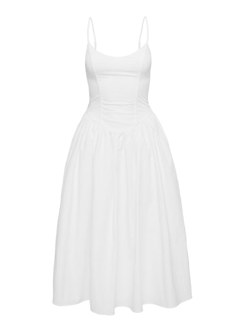 back view of model wearing Princess Polly Such A Wallflower Midi Dress White Scoop Neck 