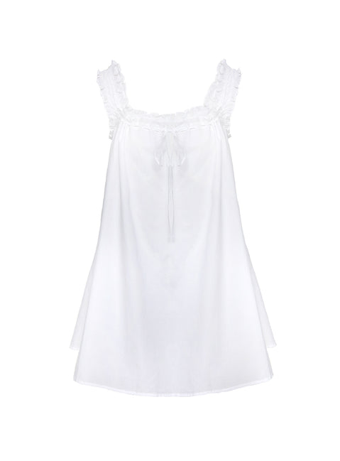 side view of model wearing Princess Polly Swing Mini Dress White Square Neck 