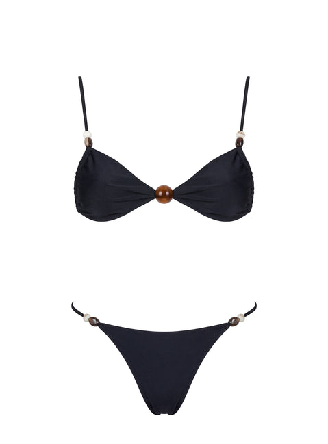 Slow Summer Bead Detail Bikini Top Black