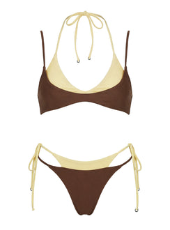 Andrei Layered Cheeky Bikini Bottoms Brown / Yellow