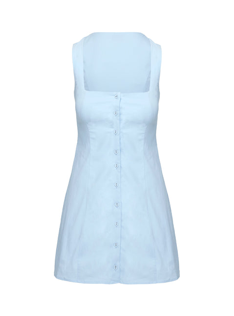 back view of model wearing Princess Polly Talisse Dress Blue Square Neck 