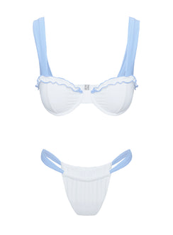 Summer Season Ruched Side Bikini Bottoms Blue / White