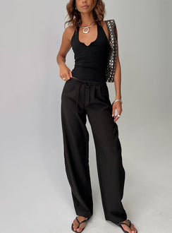 front view of model wearing Princess Polly Triffid Barrel Leg Pants Black High Rise Pants Pants 