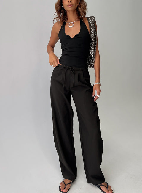 front view of model wearing Princess Polly Triffid Barrel Leg Pants Black High Rise Pants Pants 