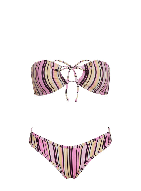 Tropical Vibes Bandeau Bikini Top Pink / Yellow Stripe