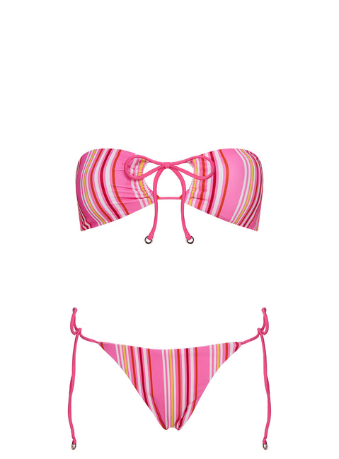 Tropical Vibes Bandeau Bikini Top Pink Stripe