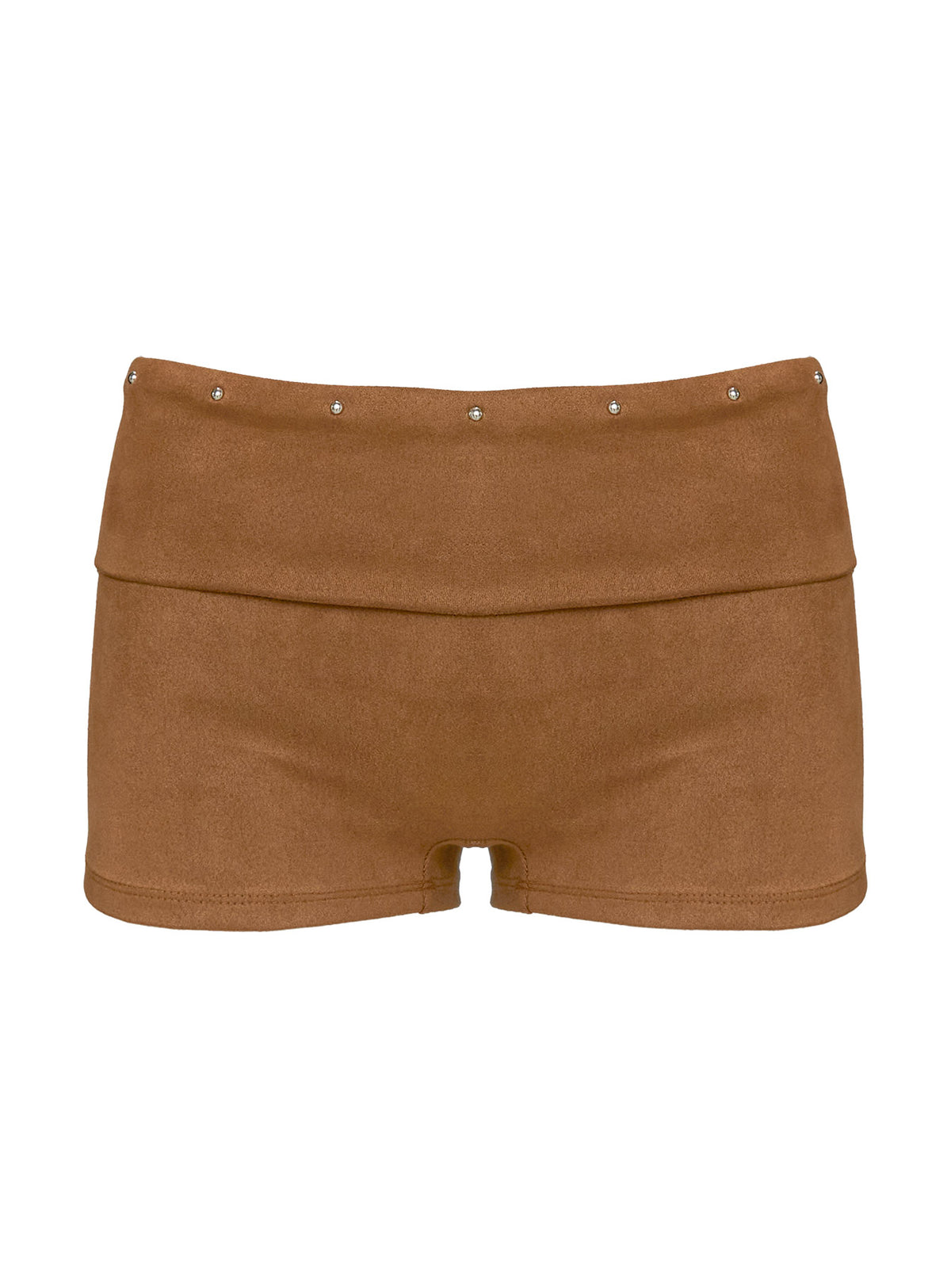 product Princess Polly Upgraded Stud Detail Faux Suede Shorts Brown Low Rise Shorts 