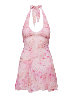 Valorie Halter Mini Dress Pink Scoop Neck 