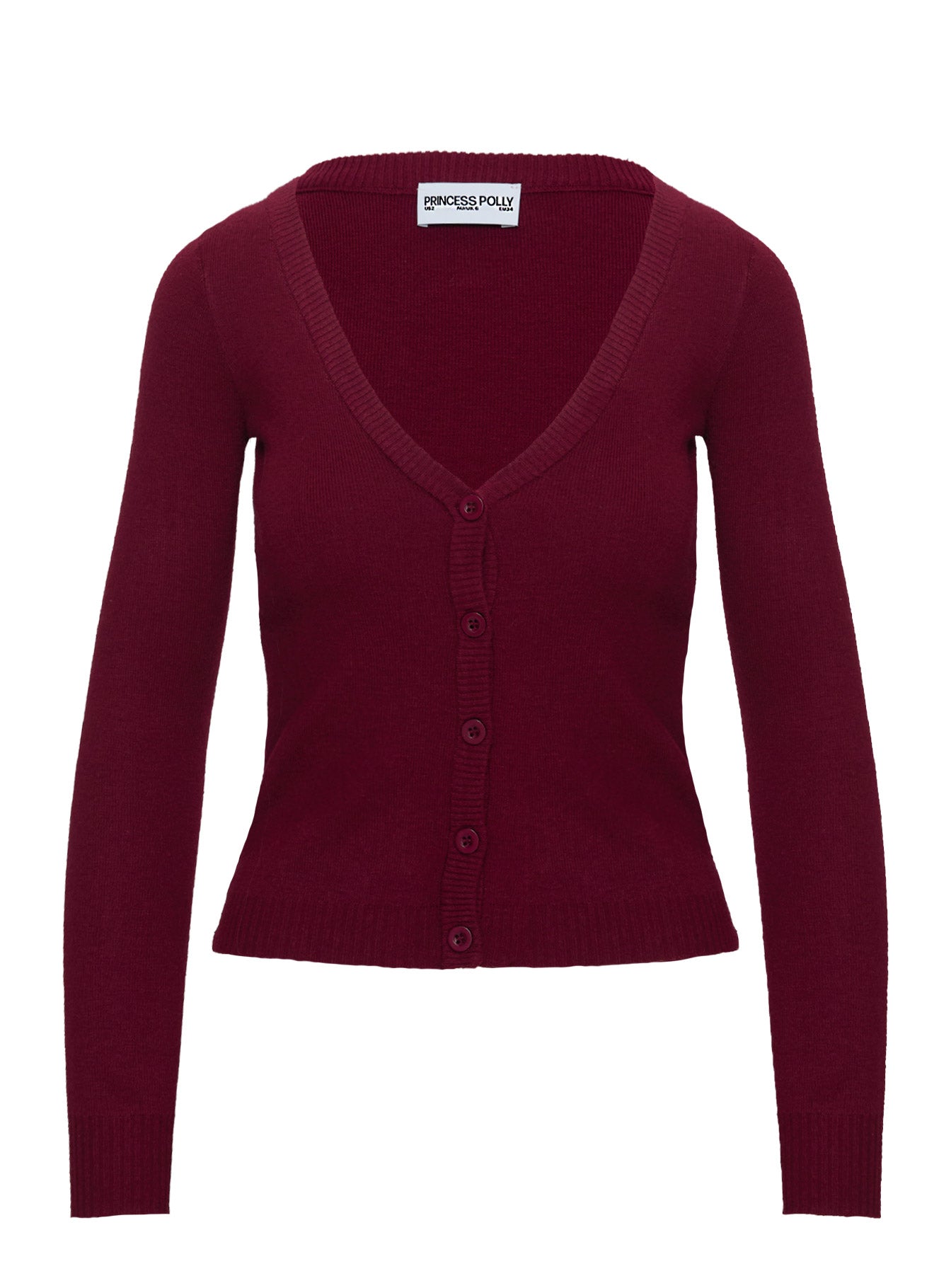 back view of model wearing Princess Polly York Cardigan Cherry Red 