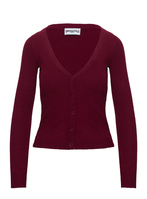 back view of model wearing Princess Polly York Cardigan Cherry Red 
