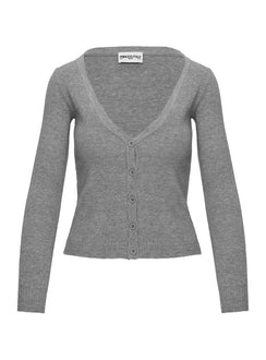 back view of model wearing Princess Polly York Cardigan Grey Marle Cropped 