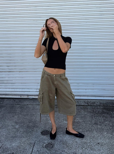Hudsen Longline Cargo Shorts Khaki Petite
