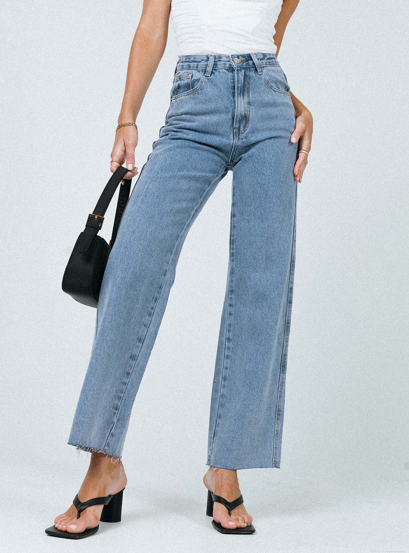 back view of model wearing Princess Polly Arlington Straight Leg Denim Jeans High Waisted 