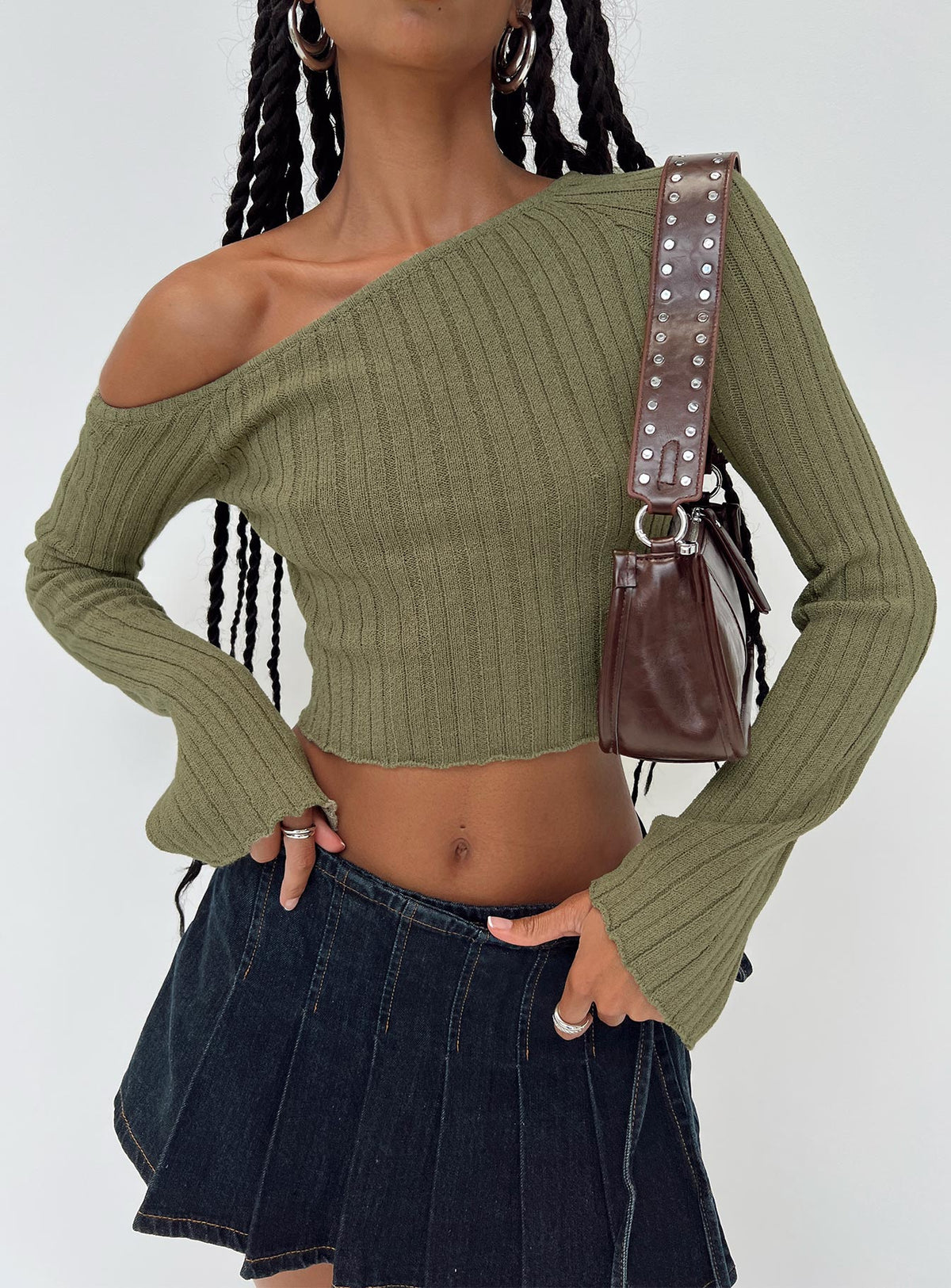 product Princess Polly Full Sleeves Boat Neck  Santorini Knit Top Khaki