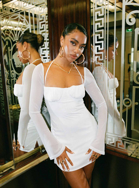 product Princess Polly Square Neck  Dyer Sheer Sleeve Mini Dress White