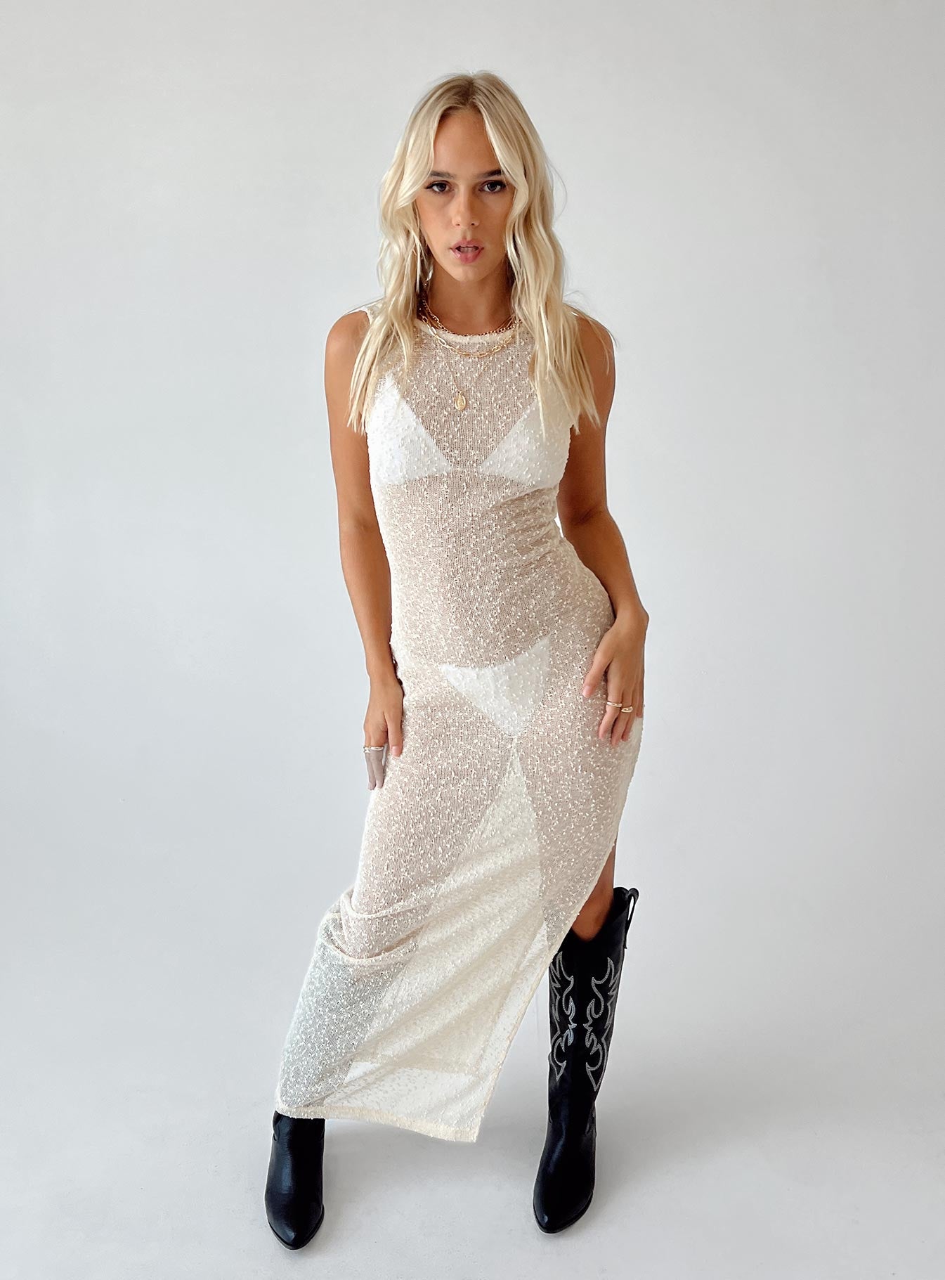 product Princess Polly High Neck  Performer Knit Maxi Dress Cream