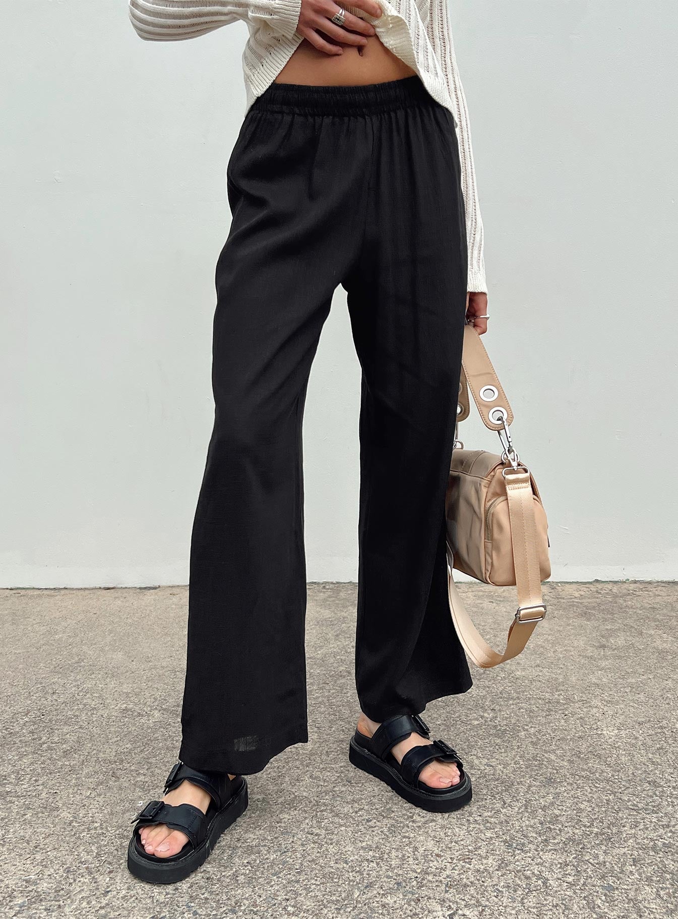 product Princess Polly High Waisted Pants High Waisted Pants High Waisted Pants  Louis Linen Blend Pants Black
