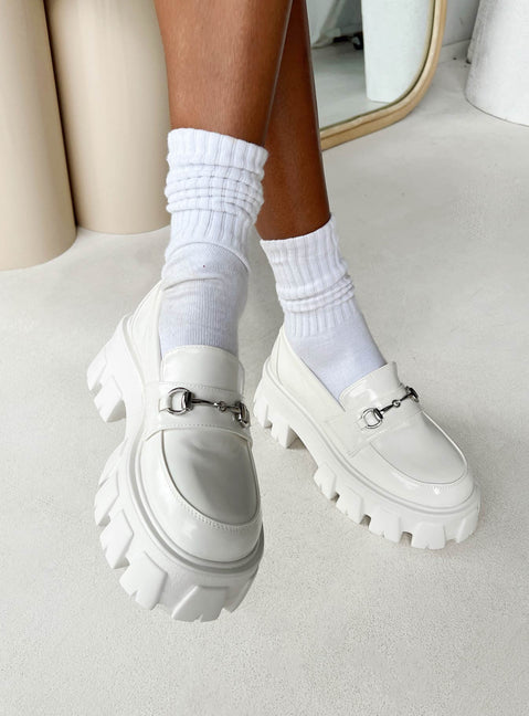 Loafers Faux leather Platform base Treaded sole Silver-toned snaffle detail Rounded toe