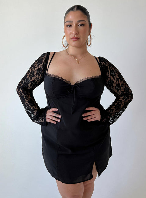 product Princess Polly High Neck  Ashwood Lace Sleeve Mini Dress Black Curve