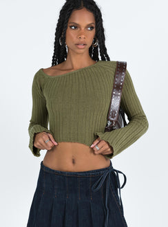 product Princess Polly Full Sleeves Boat Neck  Santorini Knit Top Khaki