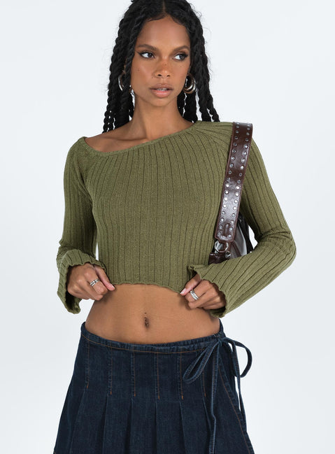 product Princess Polly Full Sleeves Boat Neck  Santorini Knit Top Khaki