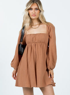 product Princess Polly Crew Neck  Let's Dance Mini Long Sleeve Dress Rust
