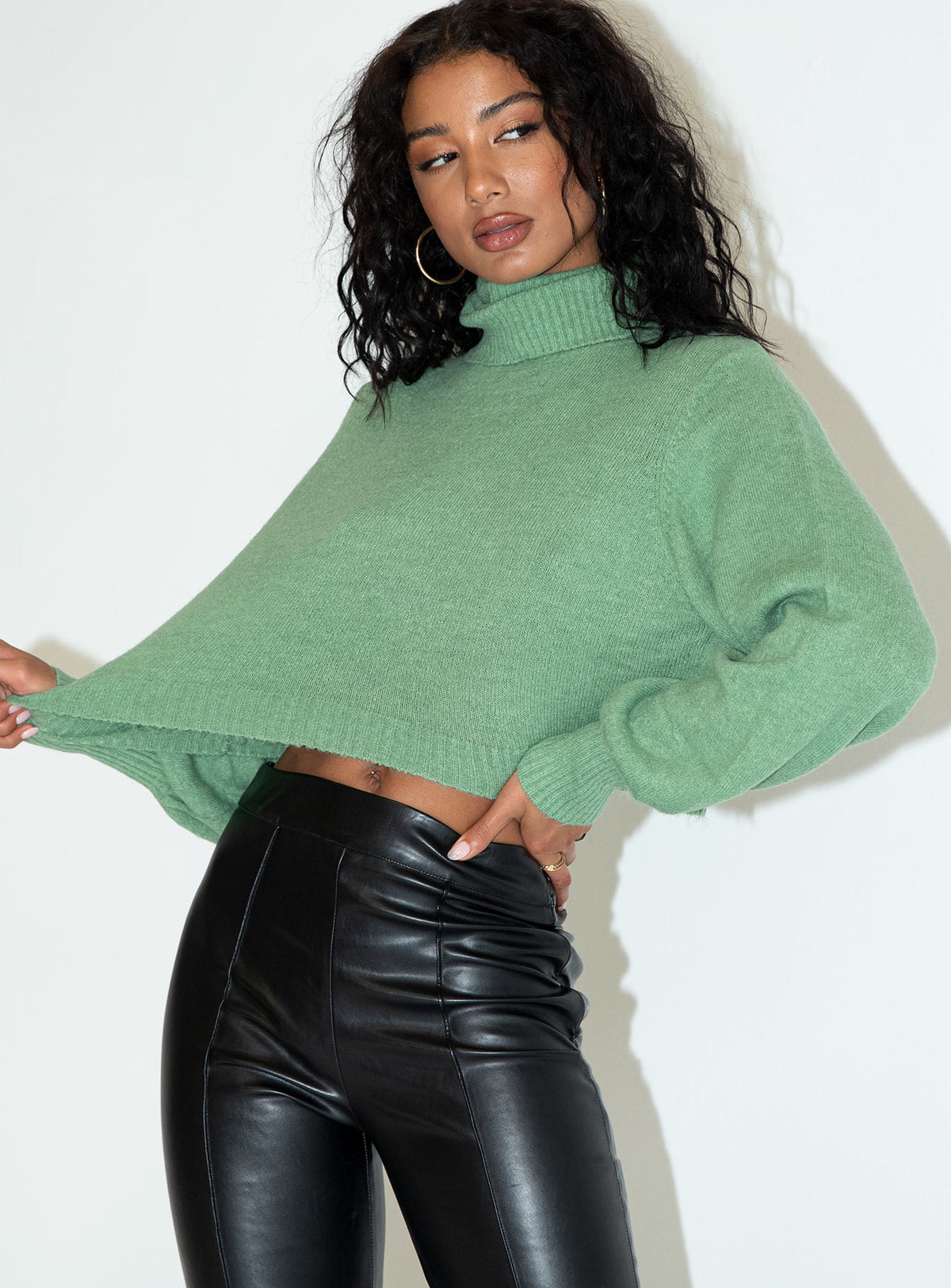 Zahara Cropped Turtleneck Sweater Green Princess Polly  Cropped 