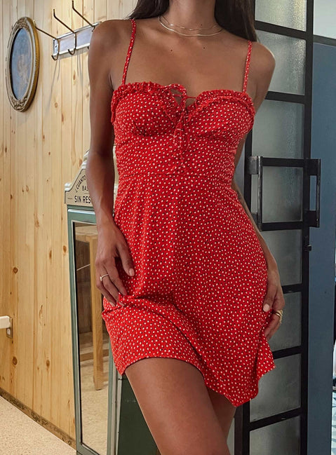 product Princess Polly Asymmetric Neckline  Love Birds Mini Dress Red