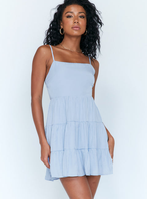 front view of model wearing Princess Polly Summer Break Mini Dress Blue 