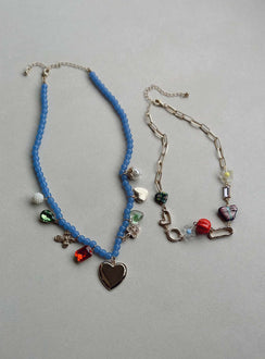 Necklace pack Pack of two Beaded design Drop charm details Lobster clasp fastening Gold-toned