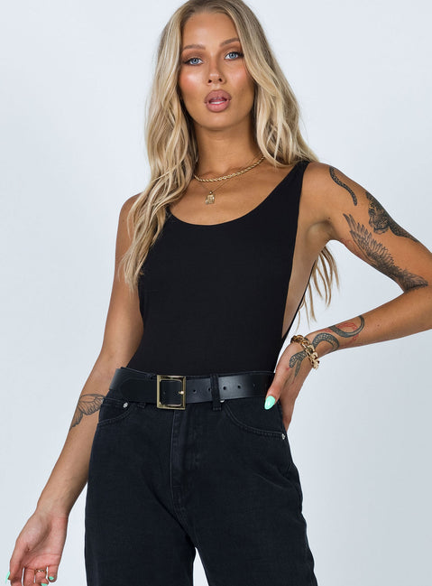 front view of model wearing Princess Polly Yolando Bodysuit Black Sleeveless 