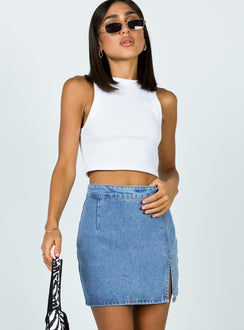  front view of model wearing Princess Polly The Lola Mini Skirt Denim 