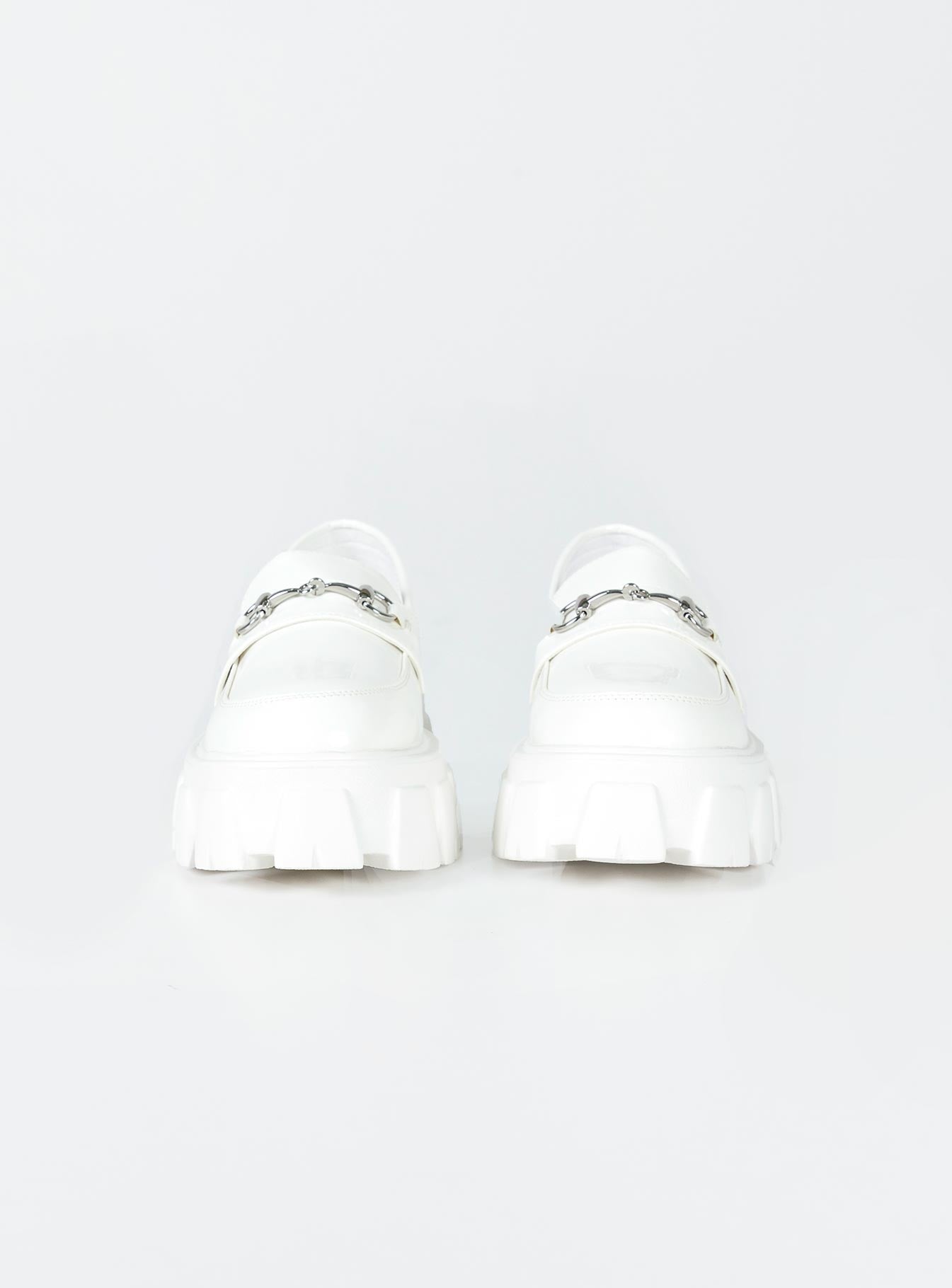 Loafers Faux leather Platform base Treaded sole Silver-toned snaffle detail Rounded toe